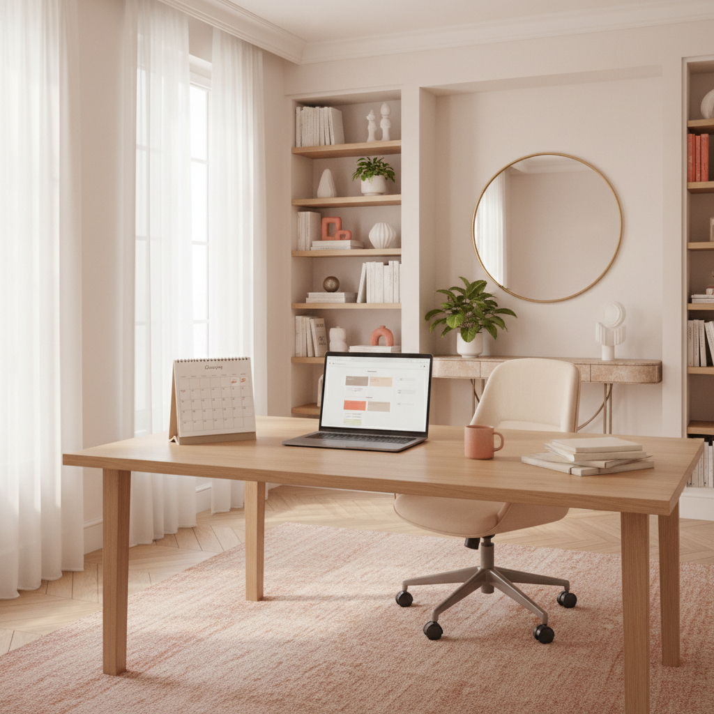 Un calendrier posé sur un bureau à côté d'un ordinateur portable, symbolisant la planification d'un rendez-vous de ménage.